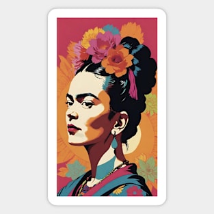 Frida's Rainbow Reverie: Colorful Portrait Magnet